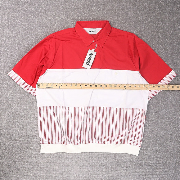 VTG 80s 90s Award Deadstock Large Red White Striped Short Sleeve Collared Shirt - Picture 4 of 11